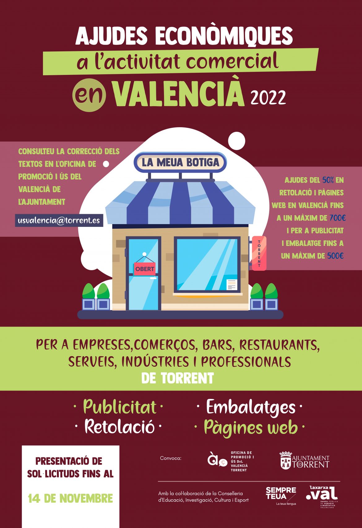 Torrent convoca les ajudes per a la promoció del valencià en el sector comercial i empresarial