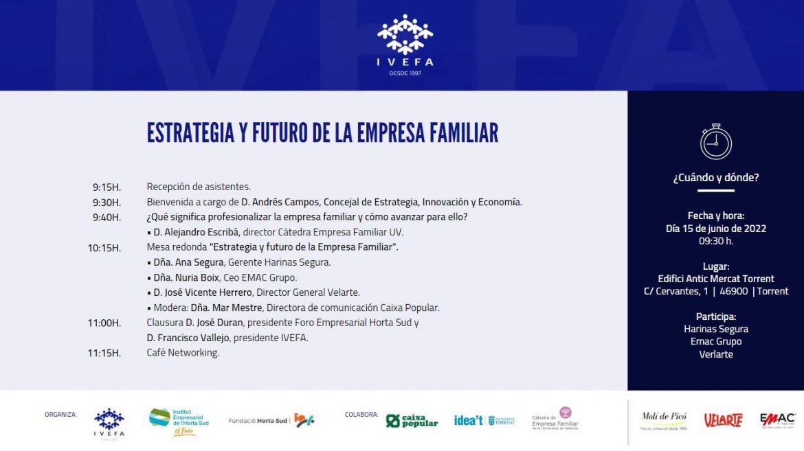 El Instituto Valenciano para el Estudio de la Empresa Familiar organiza una jornada sobre la ‘Estrategia y futuro de la empresa familiar’