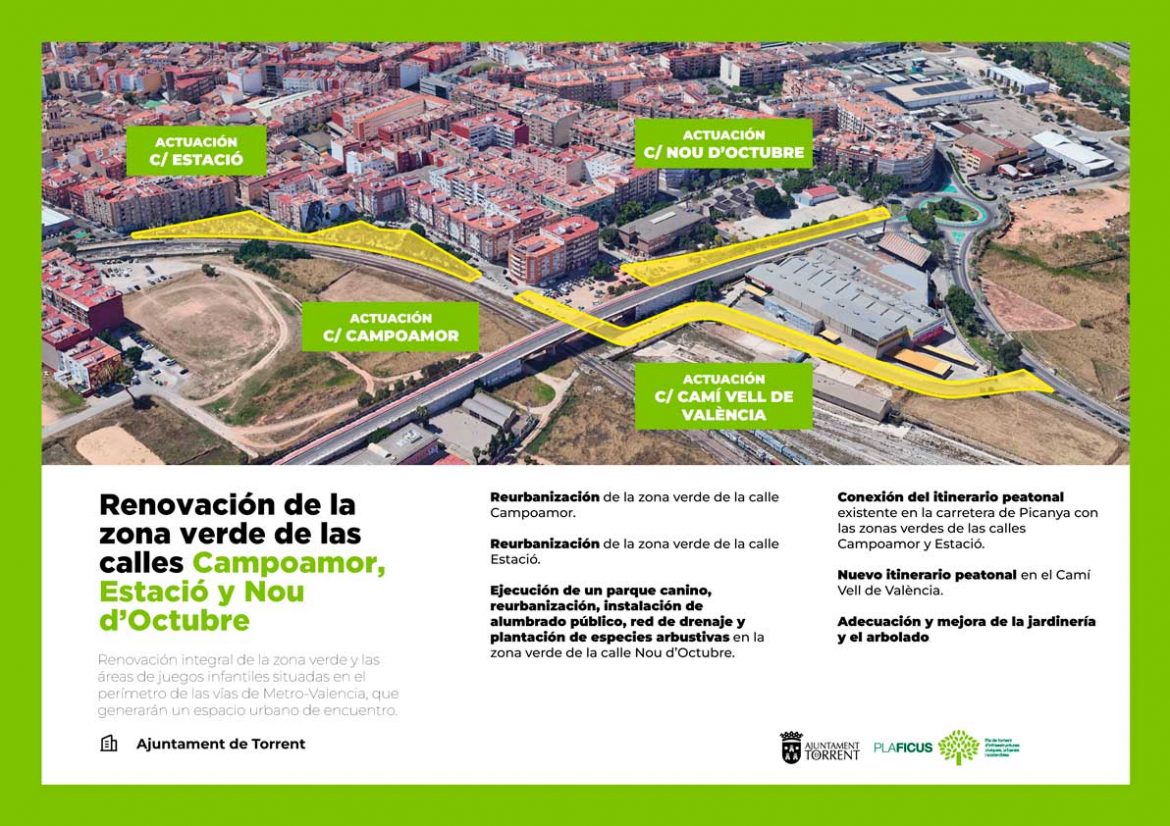 El Ayuntamiento de Torrent renueva las zonas verdes de las calles Campoamor, 9 d’Octubre y Estación 